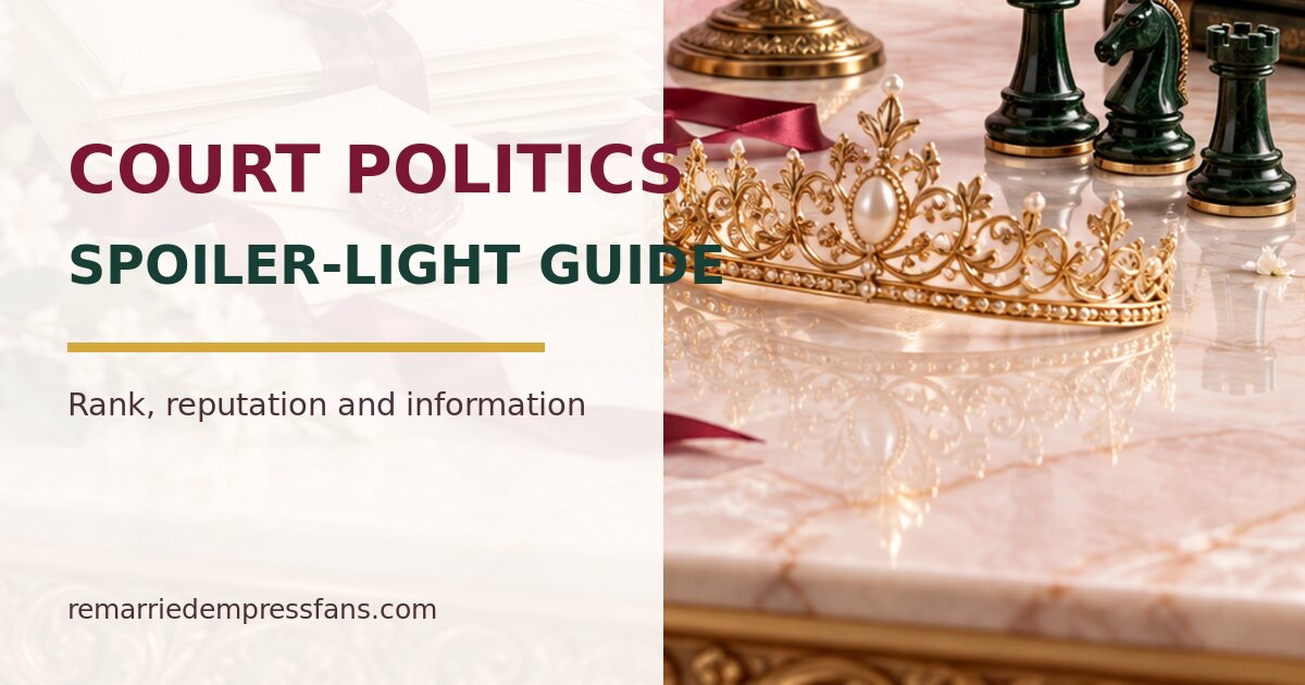Letters, scales, crown and chess pieces for a spoiler-light court politics guide.