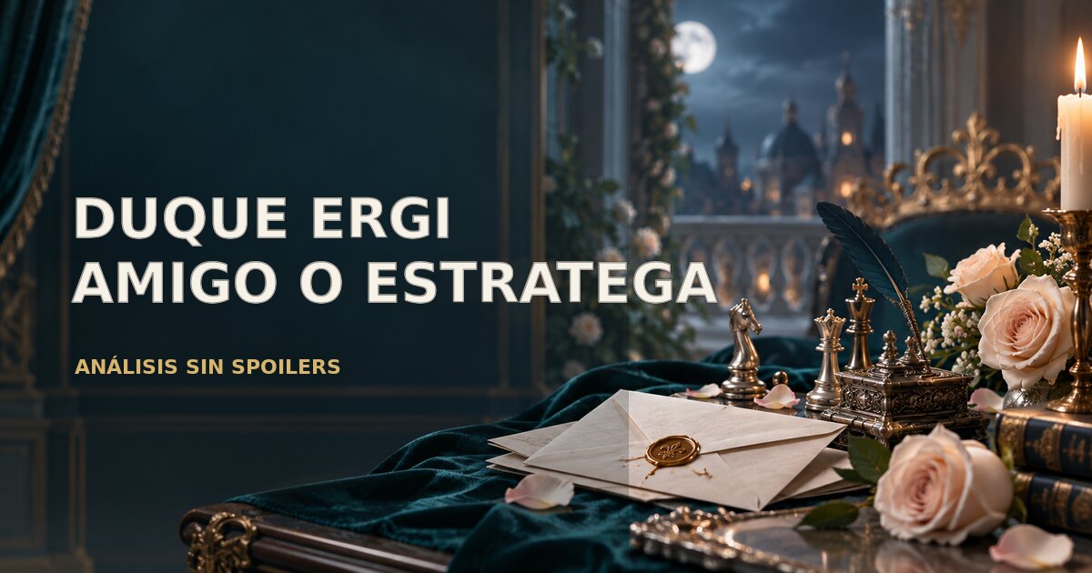 Cartas, ajedrez y rosas en un palacio original; texto: Duque Ergi, amigo o estratega
