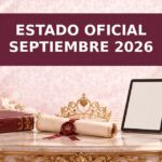 Libros, pergamino, tableta y claqueta originales con el texto Estado oficial septiembre 2026